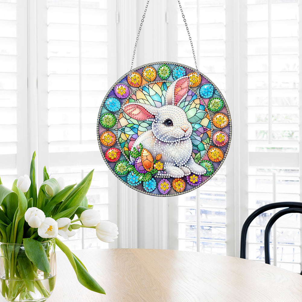 Sun Catcher 5D DIY Diamond Painting Dots Pendant for Office Decor (Egg Bunny)