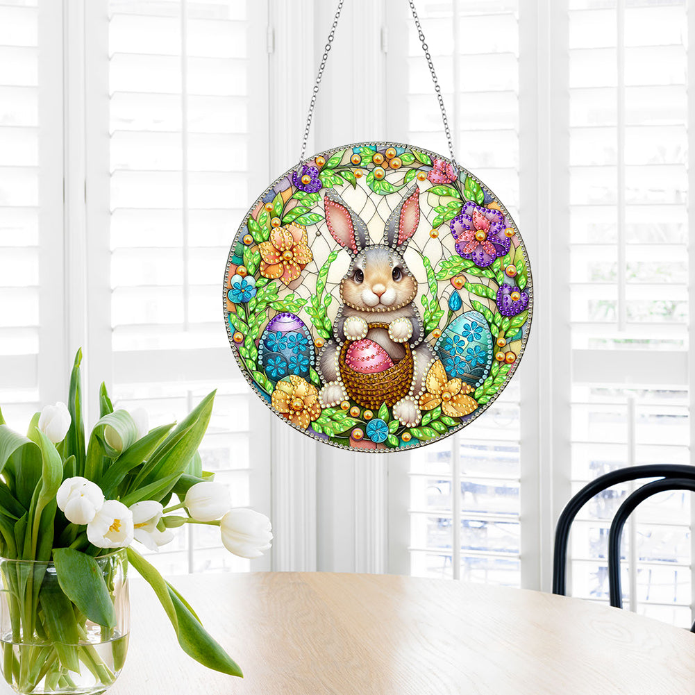 Sun Catcher 5D DIY Diamond Painting Dots Pendant for Office Decor (Flower Bunny)
