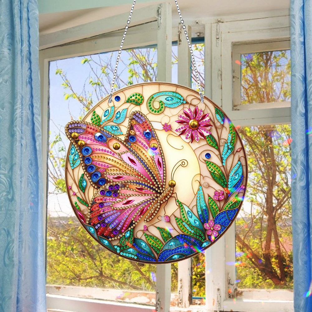 Sun Catcher 5D Diamond Painting Dots Pendant for Office Decor (Butterfly KJ0104)