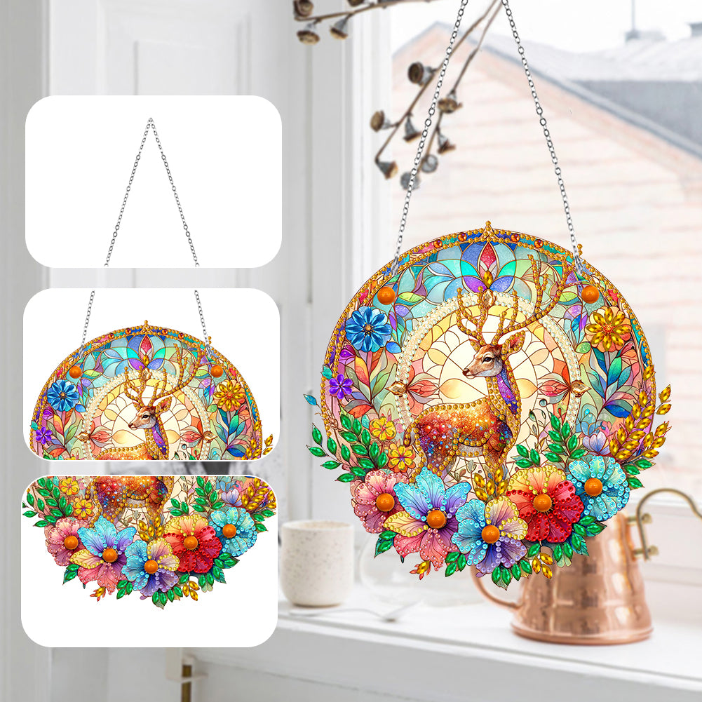 Sun Catcher 5D DIY Diamond Painting Dots Pendant for Office Decor (Flower Moose)