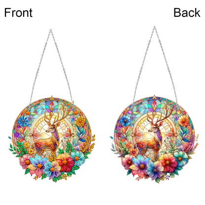 Sun Catcher 5D DIY Diamond Painting Dots Pendant for Office Decor (Flower Moose)