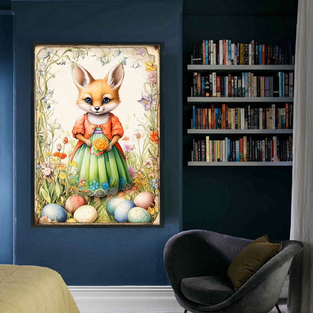 Retro Poster-Easter Egg Fox - 11CT Stamped Cross Stitch 40*60CM