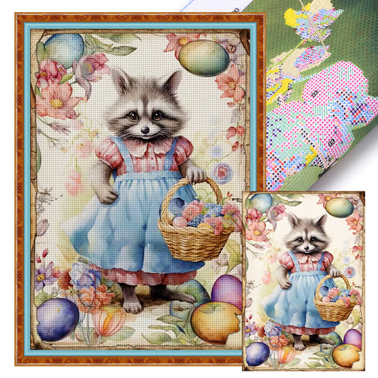 Retro Poster - Easter Egg Raccoon - 11CT Stamped Cross Stitch 40*60CM