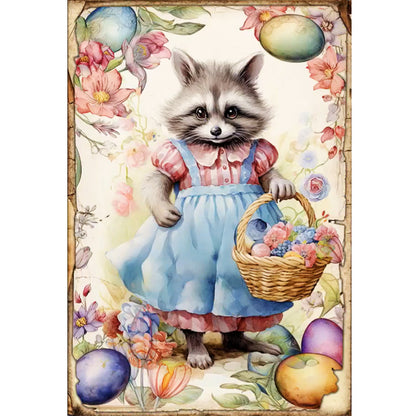 Retro Poster - Easter Egg Raccoon - 11CT Stamped Cross Stitch 40*60CM