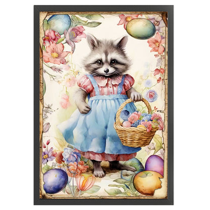 Retro Poster - Easter Egg Raccoon - 11CT Stamped Cross Stitch 40*60CM