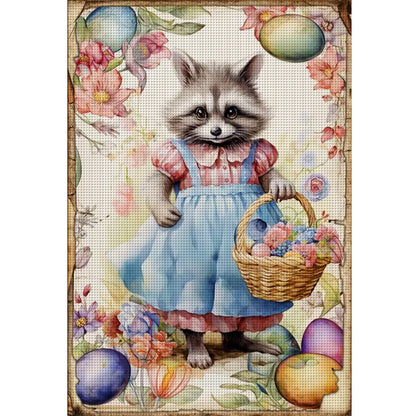 Retro Poster - Easter Egg Raccoon - 11CT Stamped Cross Stitch 40*60CM