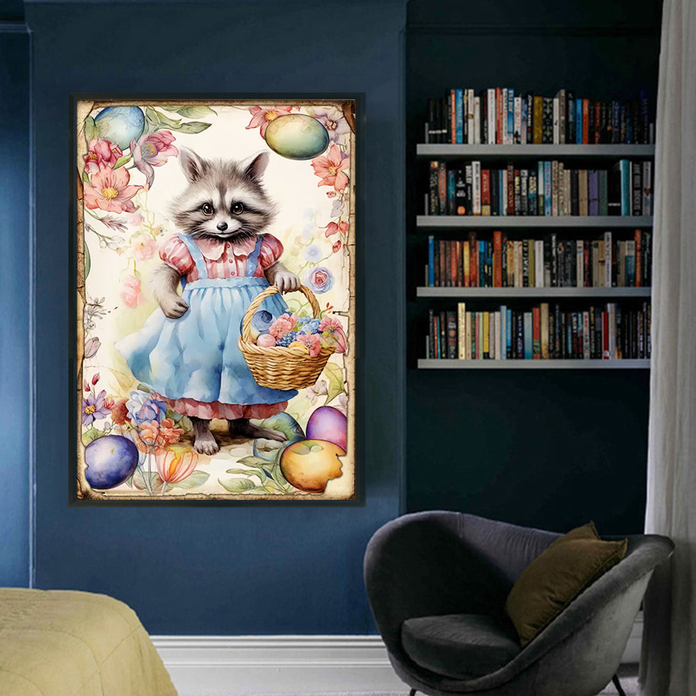 Retro Poster - Easter Egg Raccoon - 11CT Stamped Cross Stitch 40*60CM