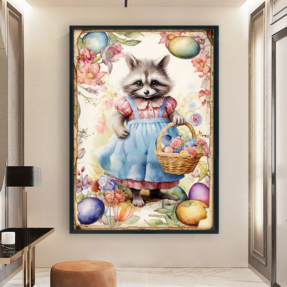 Retro Poster - Easter Egg Raccoon - 11CT Stamped Cross Stitch 40*60CM