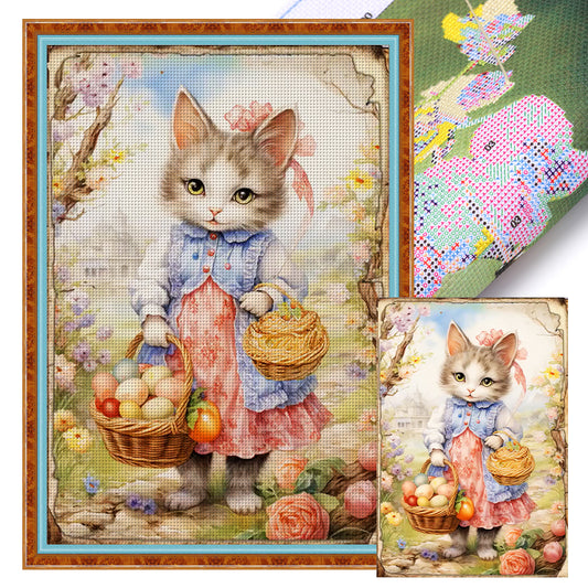 Retro Poster-Easter Egg Cat - 11CT Stamped Cross Stitch 40*60CM