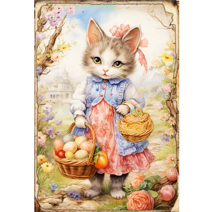 Retro Poster-Easter Egg Cat - 11CT Stamped Cross Stitch 40*60CM