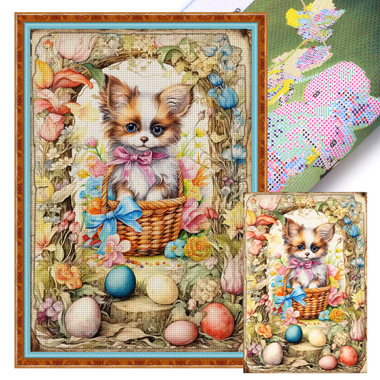 Retro Poster-Easter Egg Puppy - 11CT Stamped Cross Stitch 40*60CM