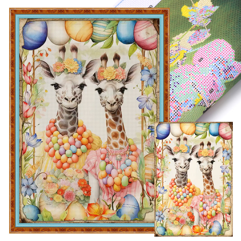 Retro Poster-Easter Egg Giraffe - 11CT Stamped Cross Stitch 40*60CM