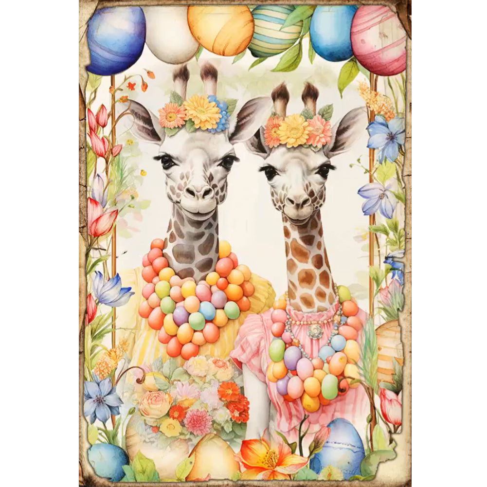 Retro Poster-Easter Egg Giraffe - 11CT Stamped Cross Stitch 40*60CM