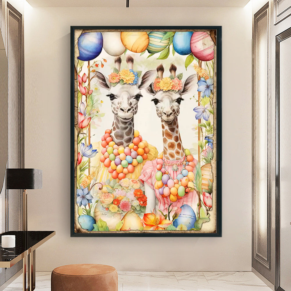 Retro Poster-Easter Egg Giraffe - 11CT Stamped Cross Stitch 40*60CM