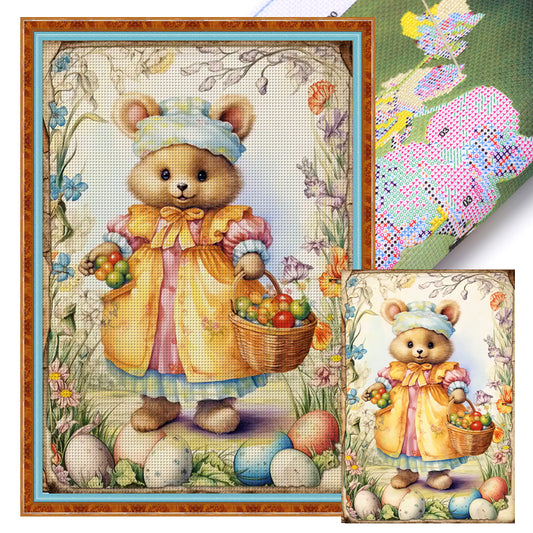Retro Poster-Easter Egg Brown Bear - 11CT Stamped Cross Stitch 40*60CM