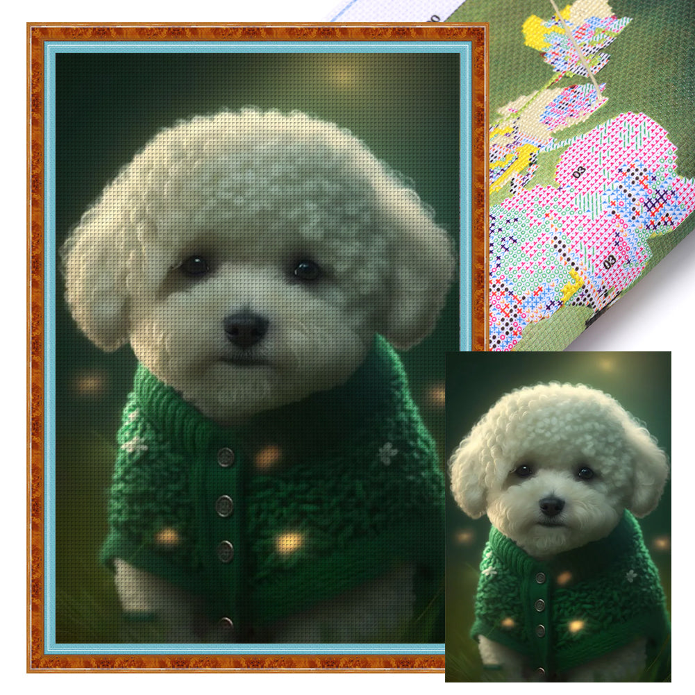 Green Sweater Bichon Frize - 11CT Stamped Cross Stitch 40*60CM