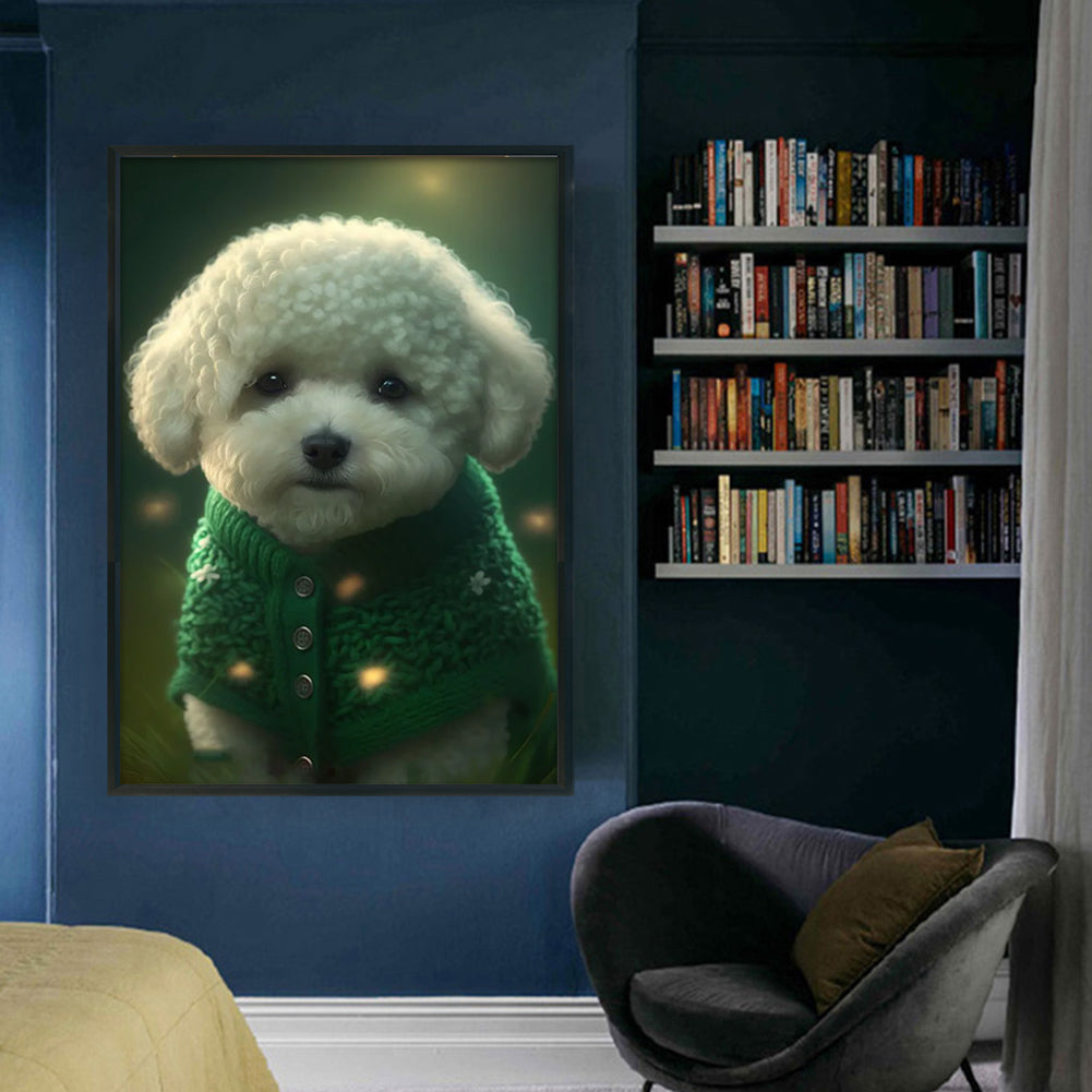 Green Sweater Bichon Frize - 11CT Stamped Cross Stitch 40*60CM