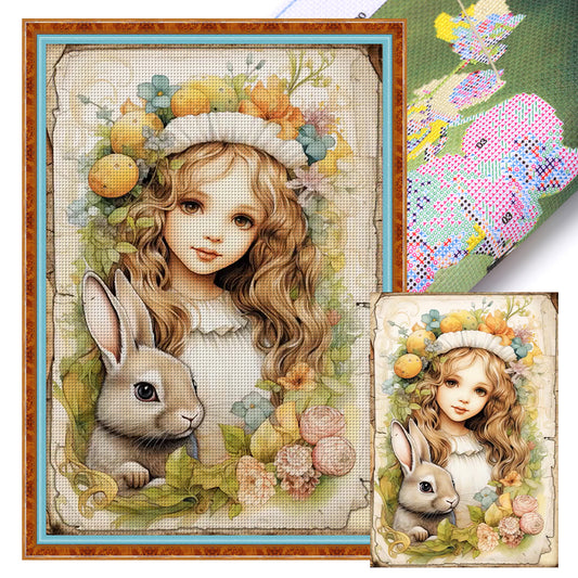 Retro Poster - Bunny And Girl - 11CT Stamped Cross Stitch 40*60CM