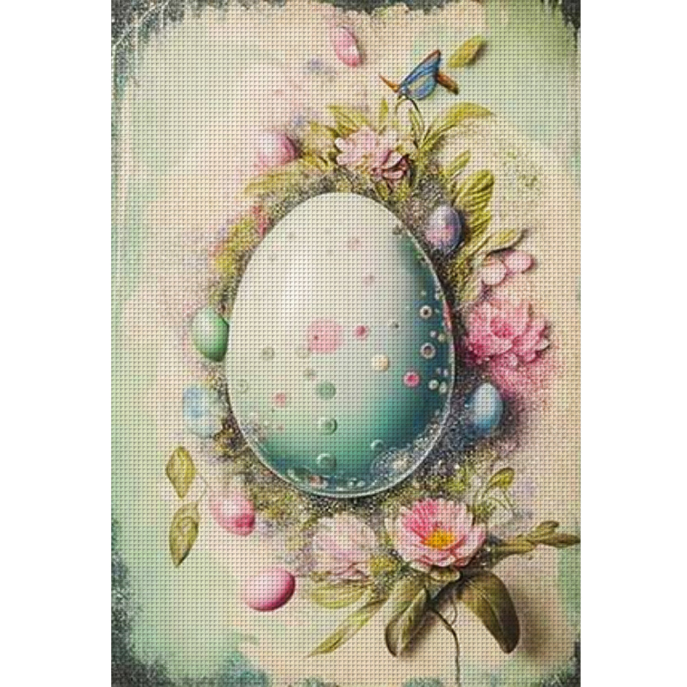 Retro Poster-Flowers, Easter Eggs And Birds - 11CT Stamped Cross Stitch 40*60CM