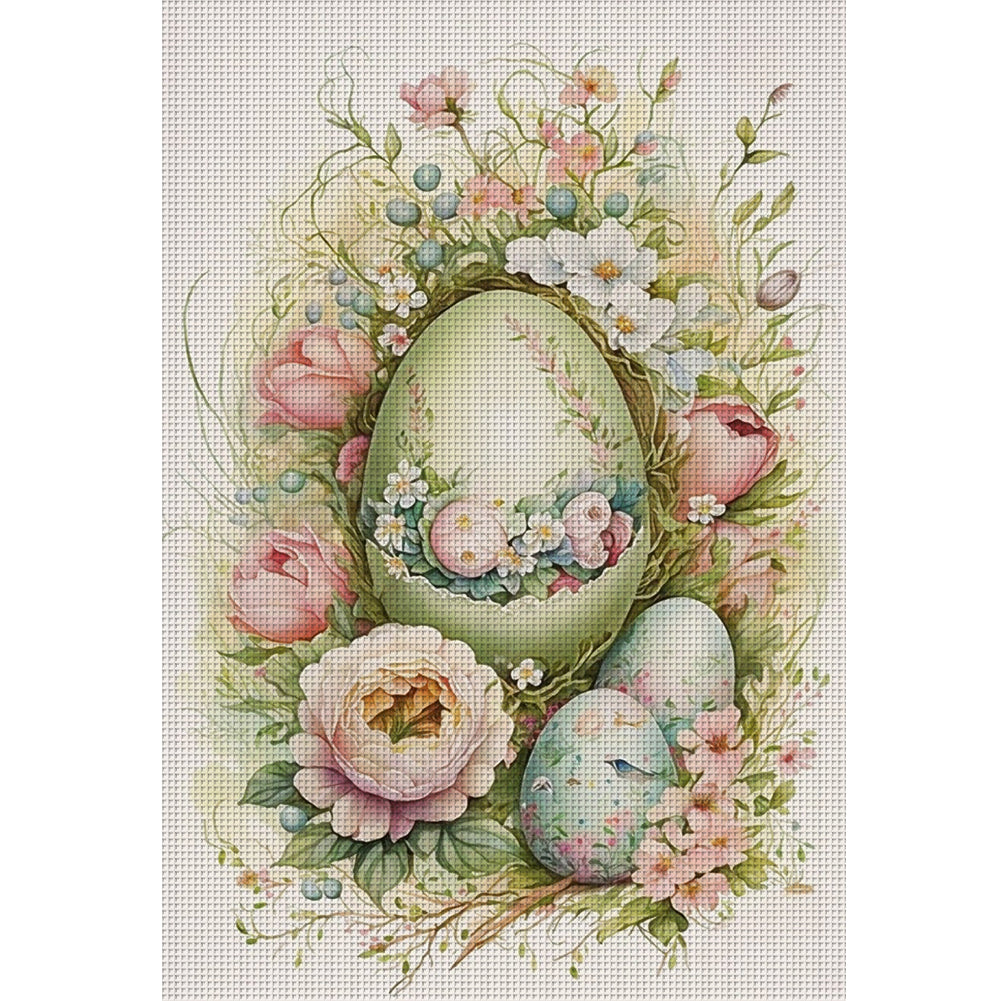 Retro Poster-Flowers And Easter Eggs - 11CT Stamped Cross Stitch 40*60CM