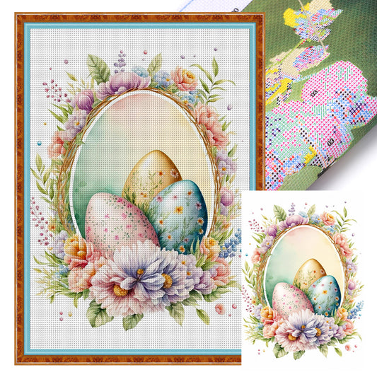 Retro Poster-Flowers And Easter Eggs - 11CT Stamped Cross Stitch 40*60CM