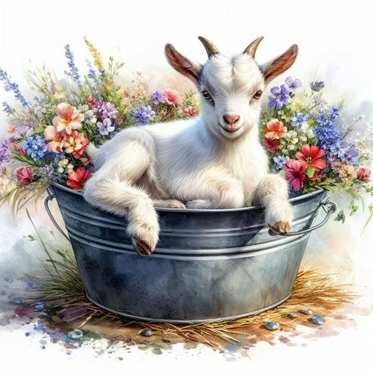 Lamb And Flowers In Iron Basin - Full Round Drill Diamond Painting 30*30CM