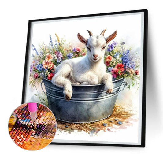 Lamb And Flowers In Iron Basin - Full Round Drill Diamond Painting 30*30CM
