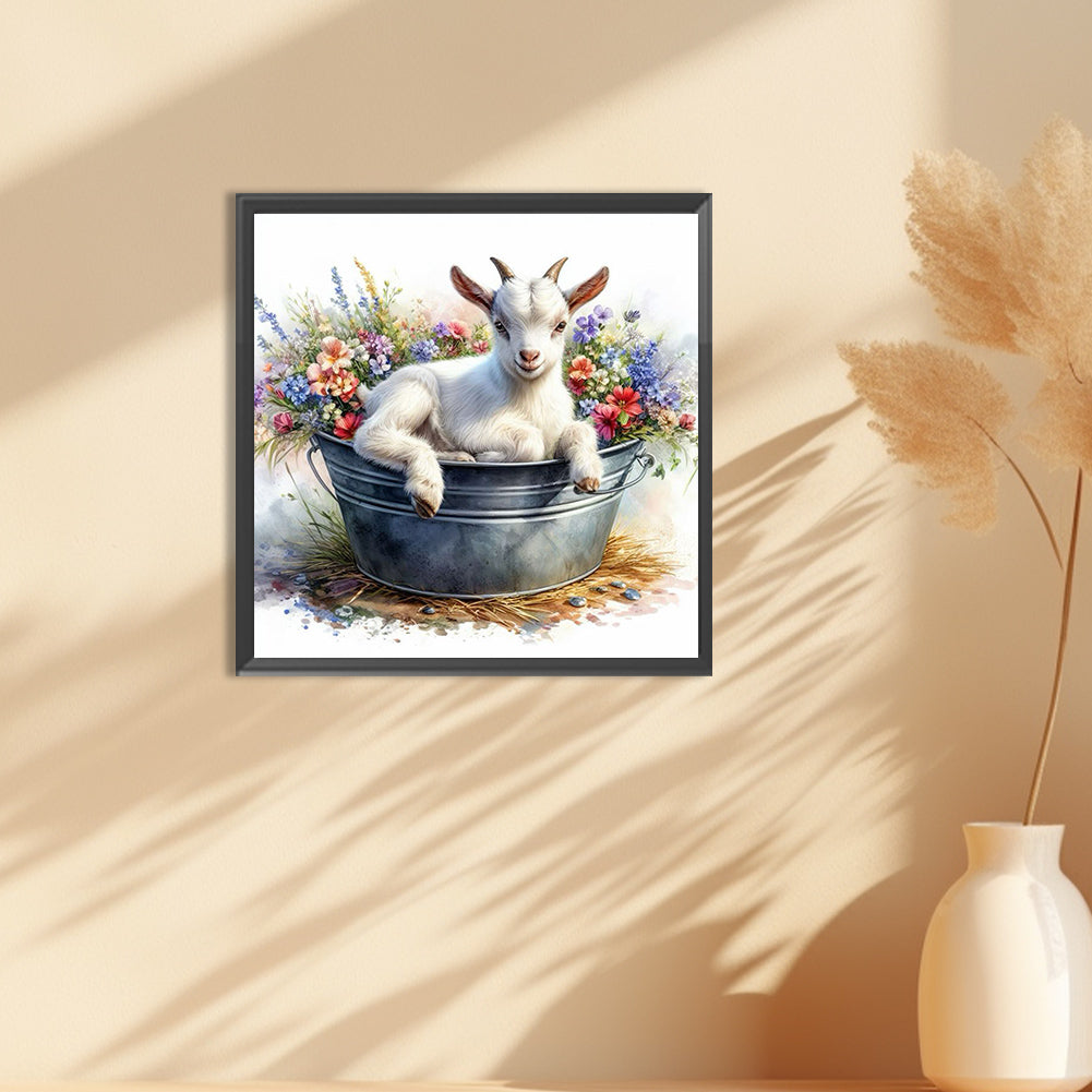 Lamb And Flowers In Iron Basin - Full Round Drill Diamond Painting 30*30CM