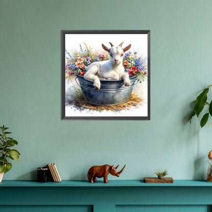 Lamb And Flowers In Iron Basin - Full Round Drill Diamond Painting 30*30CM
