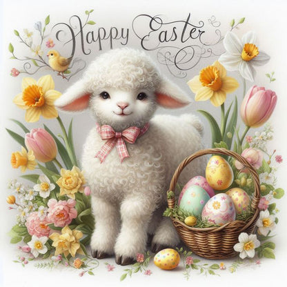 Happy Easter Cute Little Lamb - Full Round Drill Diamond Painting 30*30CM