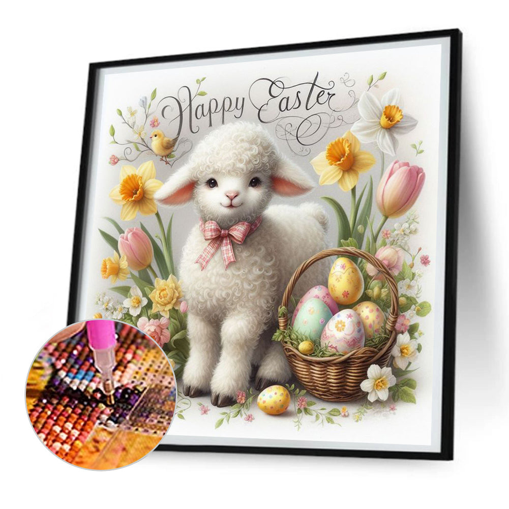 Happy Easter Cute Little Lamb - Full Round Drill Diamond Painting 30*30CM