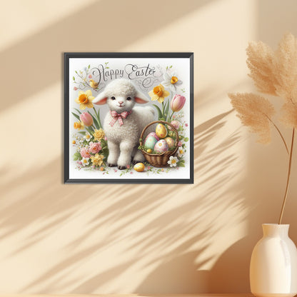 Happy Easter Cute Little Lamb - Full Round Drill Diamond Painting 30*30CM
