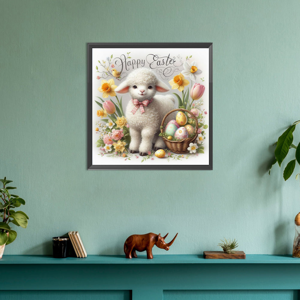Happy Easter Cute Little Lamb - Full Round Drill Diamond Painting 30*30CM