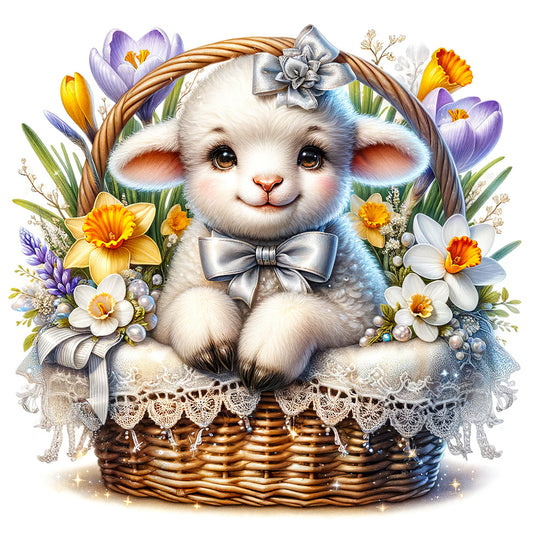 Little Lamb In Daffodil Blue - Full Round Drill Diamond Painting 30*30CM