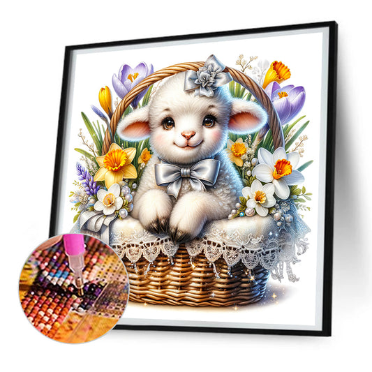Little Lamb In Daffodil Blue - Full Round Drill Diamond Painting 30*30CM
