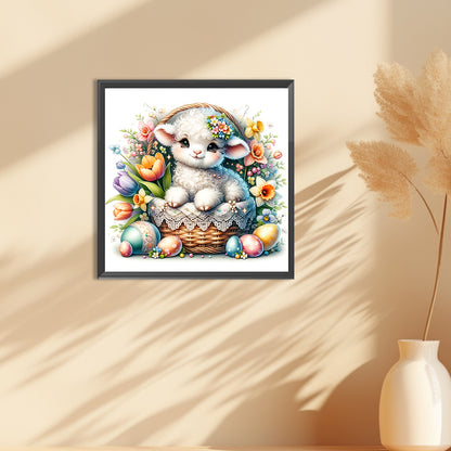 Easter Eggs And Lamb In Flower Basket - Full Round Drill Diamond Painting 30*30CM