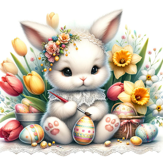 Little Bunny Painting Easter Eggs - Full Round Drill Diamond Painting 30*30CM