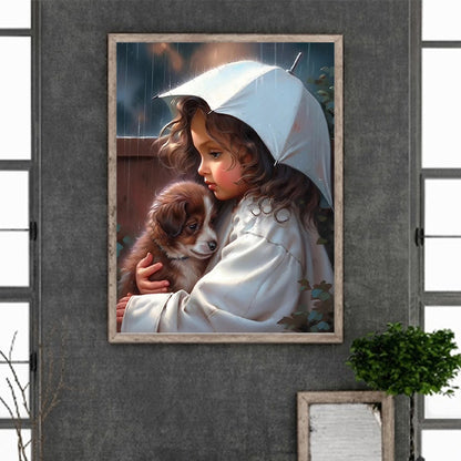 Little Girl Holding Umbrella - Full Round Drill Diamond Painting 30*40CM