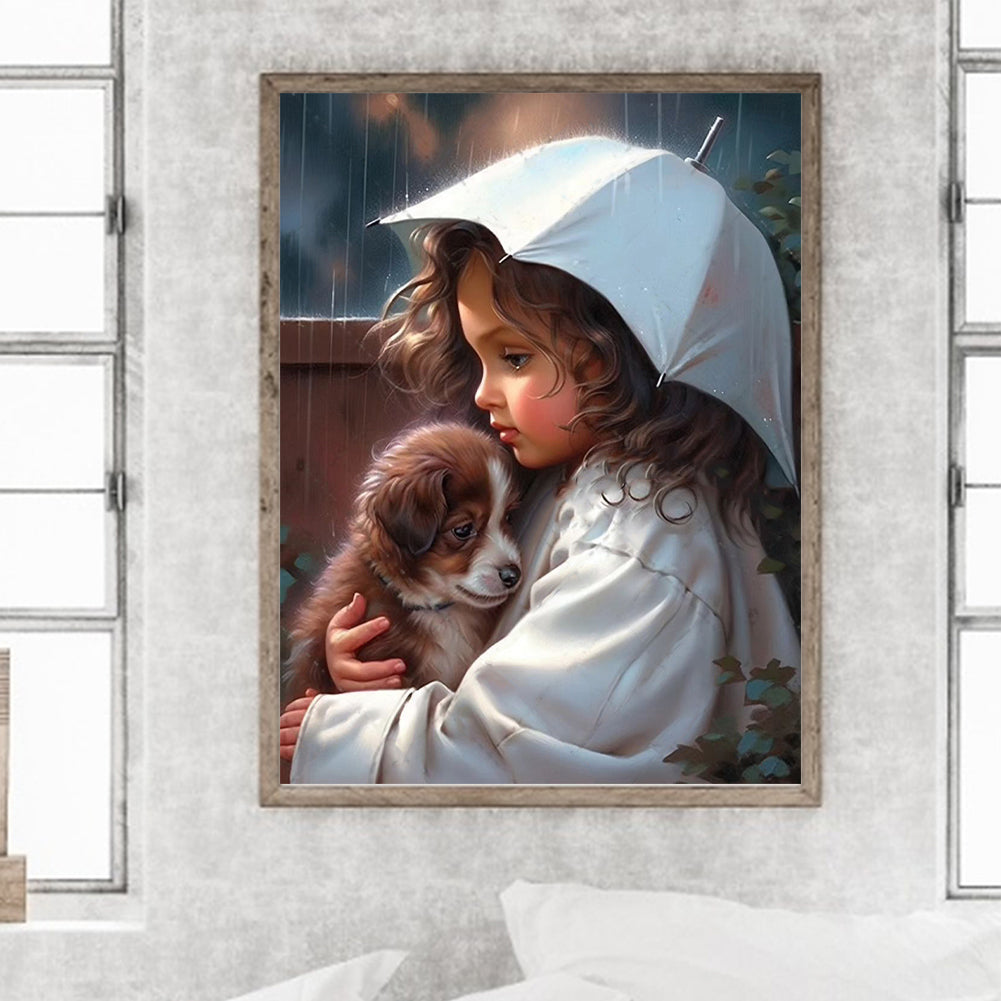 Little Girl Holding Umbrella - Full Round Drill Diamond Painting 30*40CM