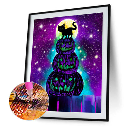 Pumpkin Lantern And Black Cat - Full Round Drill Diamond Painting 40*50CM