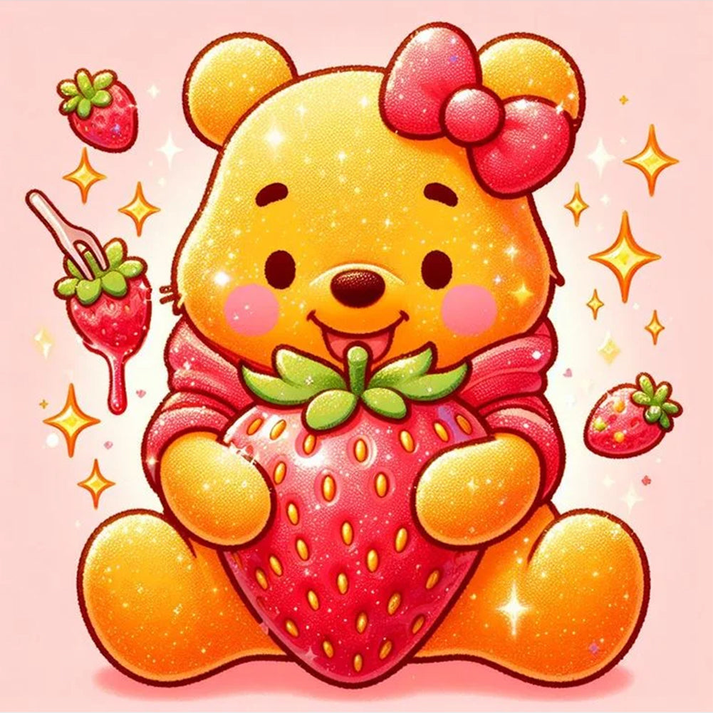 Winnie The Pooh And Strawberries - Full Round Drill Diamond Painting 30*30CM