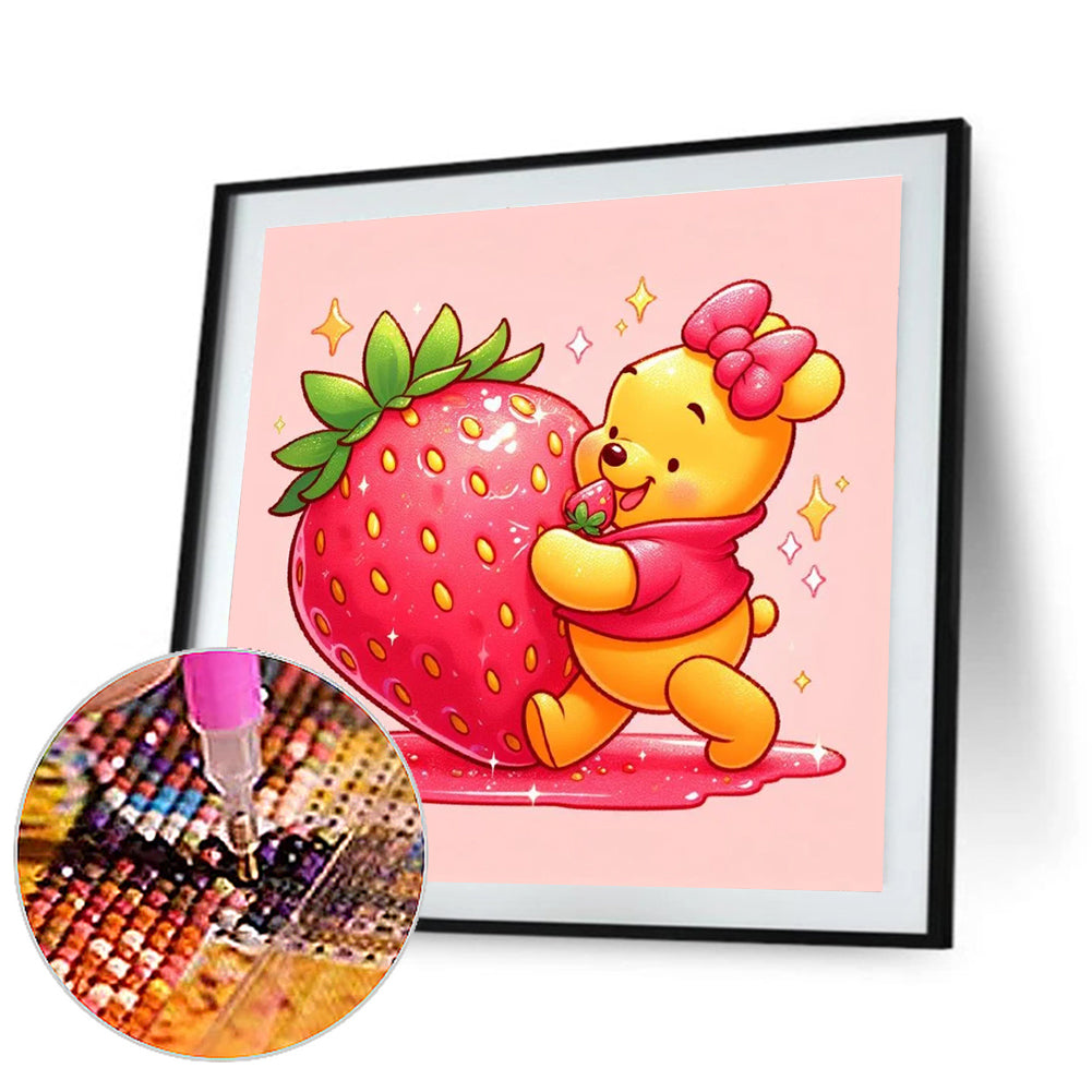 Winnie The Pooh And Strawberries - Full Round Drill Diamond Painting 30*30CM