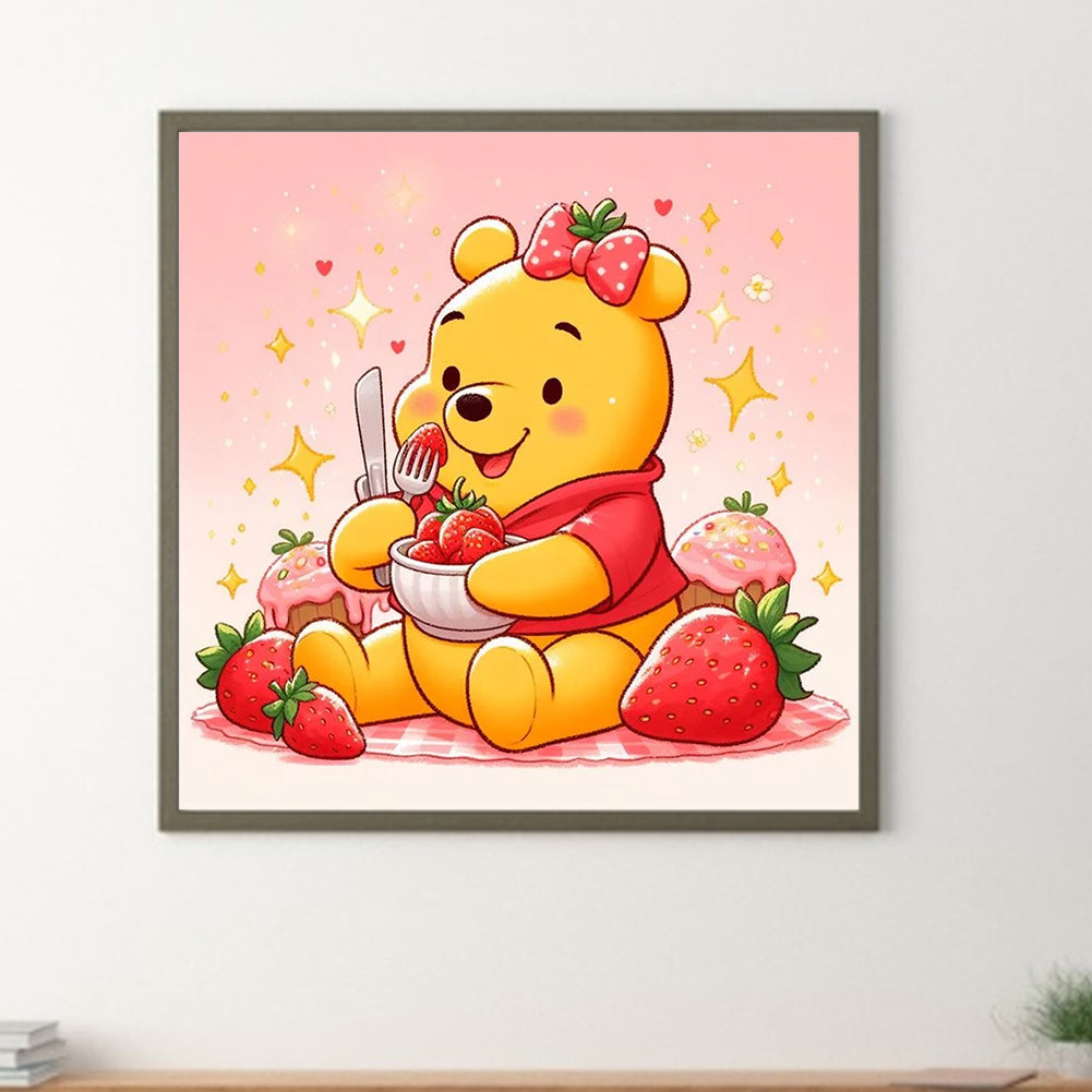 Winnie The Pooh And Strawberries - Full Round Drill Diamond Painting 30*30CM