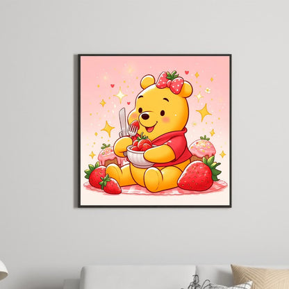 Winnie The Pooh And Strawberries - Full Round Drill Diamond Painting 30*30CM
