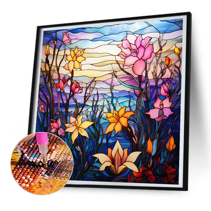 Glass Painting Colorful Flowers - Full Round Drill Diamond Painting 30*30CM