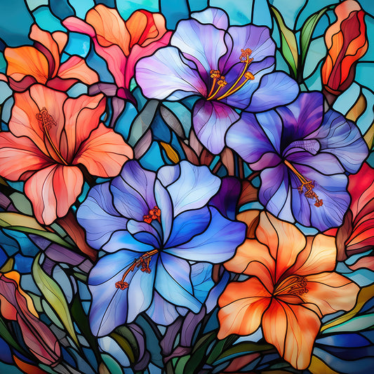 Glass Painting Colorful Flowers - Full Round Drill Diamond Painting 30*30CM
