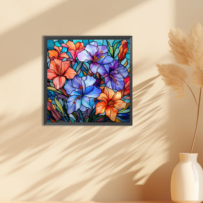 Glass Painting Colorful Flowers - Full Round Drill Diamond Painting 30*30CM