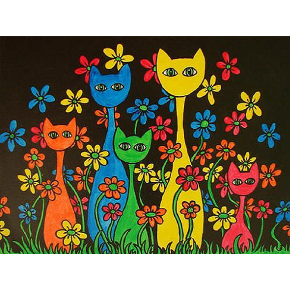 Flower Kitten - Full Square Drill Diamond Painting 40*30CM