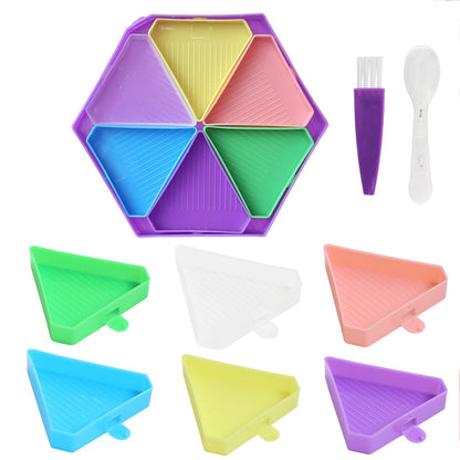 Large Capacity DIY Hexagonal Diamond Painting Tray with Spoon Brush(Mixed Color)