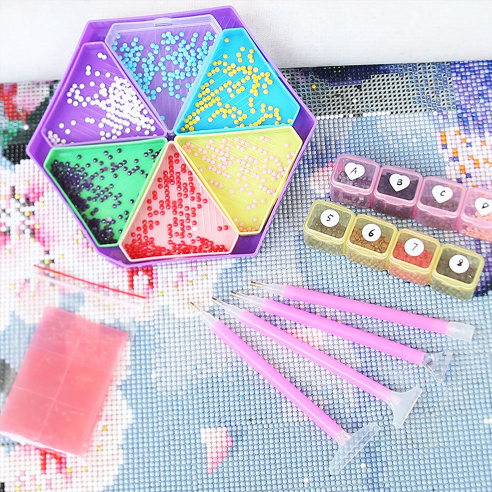 Large Capacity DIY Hexagonal Diamond Painting Tray with Spoon Brush(Mixed Color)